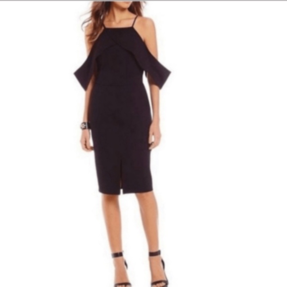 Gianni Bini Pilar Ruffle Black Dress Women's M Cold Shoulder Bodycon Stretch - Picture 1 of 15